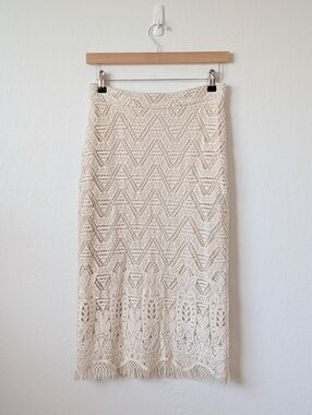 Anthropologie Maeve Crochet Midi Pencil Skirt with Chevron Lace Boho Size 2